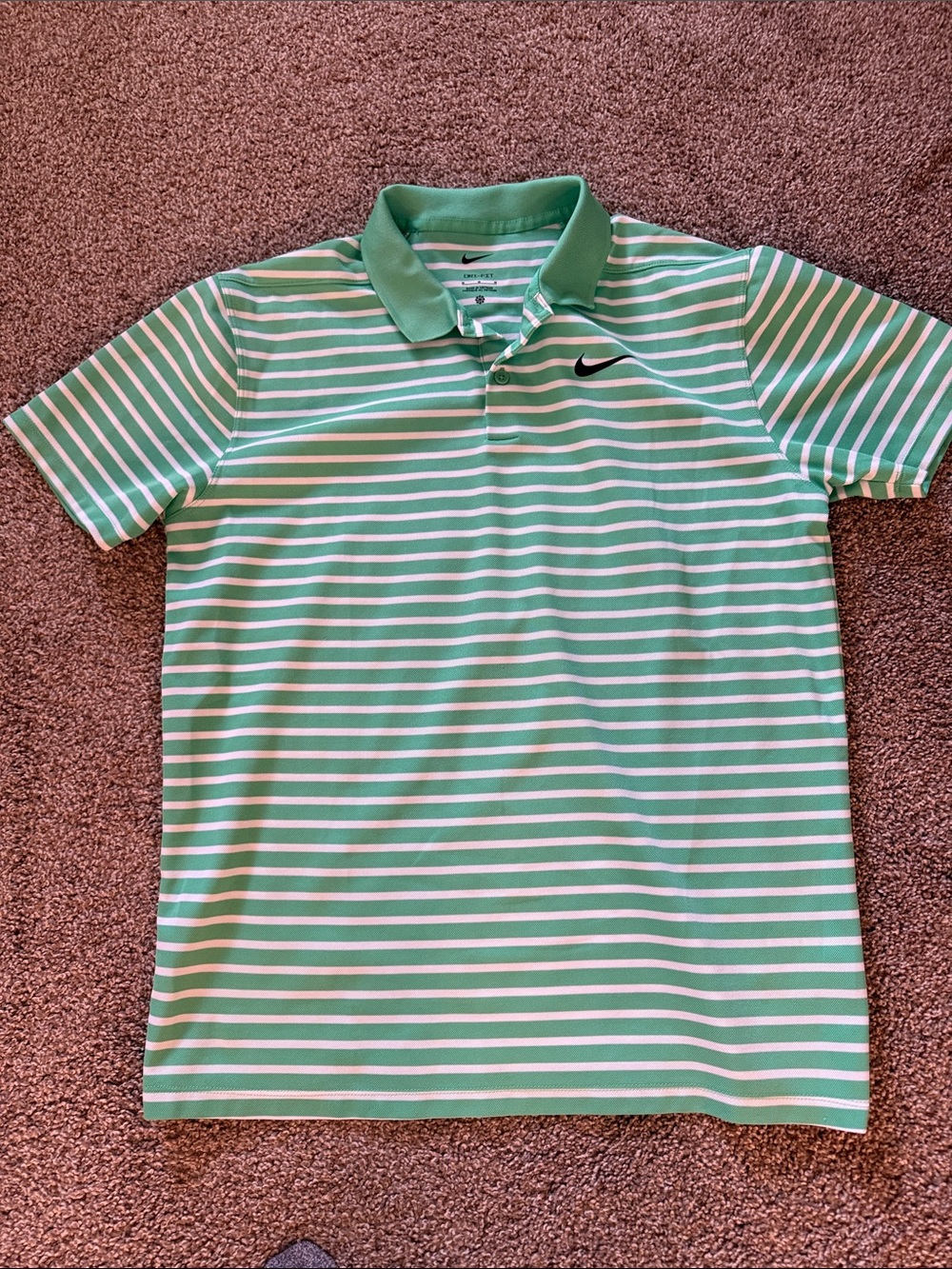 Nike Men's Green and White Striped Polo